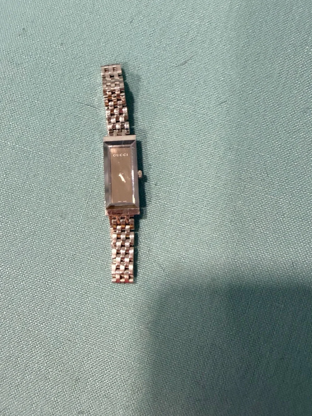 Gucci Silver Slim Rectangular Bracelet Watch Brown Face